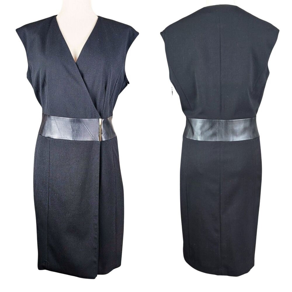 Calvin Klein Zip Snap True Wrap Sleeveless Sheath Dress Black NWT Size 12 Edgy